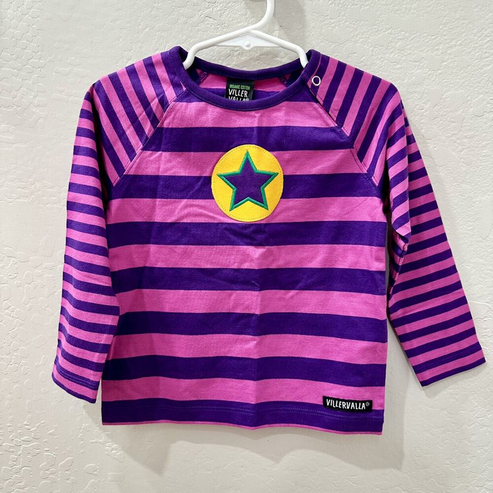 NWT Villervalla Purple Stripe Star Appliqué Long Sleeve Shirt